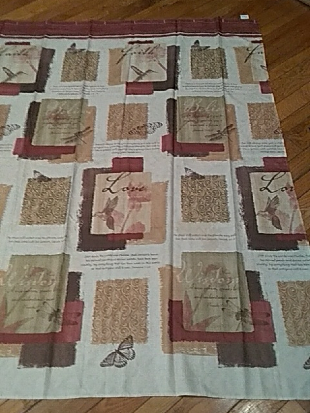 Decorative Love Print Shower Curtain Panel in Cream, Beige & Burgundy
